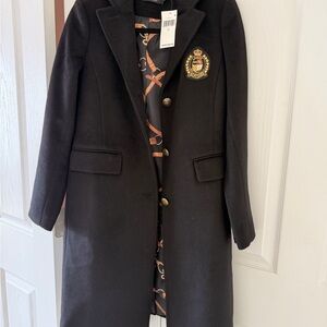 Ralph Lauren Black Coat with Embroidered Crest